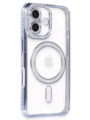 Newface iPhone 16 Kılıf Joke Simli Magneticsafe Kılıf - Mavi