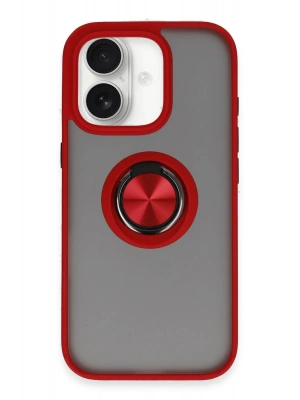 Newface iPhone 16 Kılıf Montreal Yüzüklü Silikon Kapak - Kırmızı