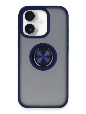 Newface iPhone 16 Kılıf Montreal Yüzüklü Silikon Kapak - Lacivert