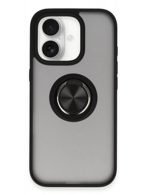 Newface iPhone 16 Kılıf Montreal Yüzüklü Silikon Kapak - Siyah