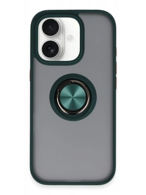 Newface iPhone 16 Kılıf Montreal Yüzüklü Silikon Kapak - Yeşil