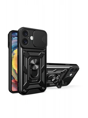 Newface iPhone 16 Kılıf Pars Lens Yüzüklü Silikon - Siyah