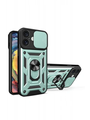 Newface iPhone 16 Kılıf Pars Lens Yüzüklü Silikon - Yeşil