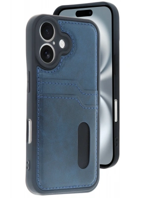 Newface iPhone 16 Kılıf Sara Kartvizitli Deri Kılıf - Lacivert
