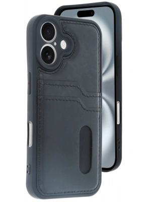 Newface iPhone 16 Kılıf Sara Kartvizitli Deri Kılıf - Siyah