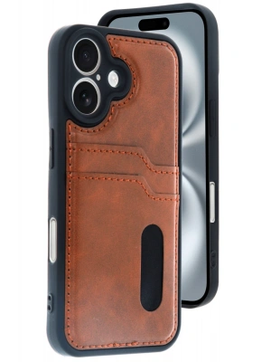 Newface iPhone 16 Kılıf Sara Kartvizitli Deri Kılıf - Taba