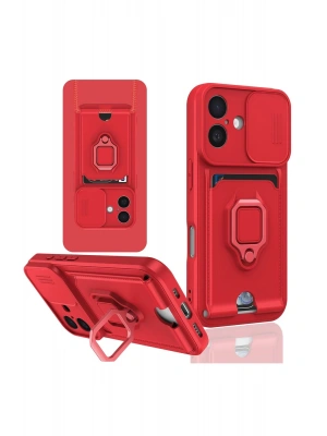 Newface iPhone 16 Kılıf Zuma Kartvizitli Yüzüklü Silikon - Kırmızı