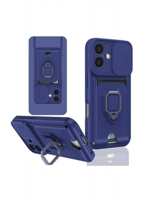 Newface iPhone 16 Kılıf Zuma Kartvizitli Yüzüklü Silikon - Lacivert