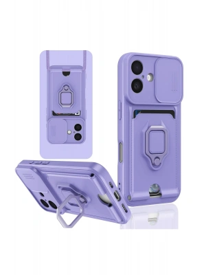 Newface iPhone 16 Kılıf Zuma Kartvizitli Yüzüklü Silikon - Lila