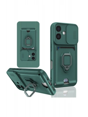 Newface iPhone 16 Kılıf Zuma Kartvizitli Yüzüklü Silikon - Yeşil