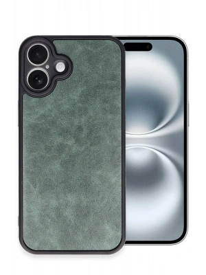 Newface iPhone 16 Plus Kılıf Aras Deri Kapak - Koyu Yeşil