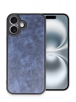 Newface iPhone 16 Plus Kılıf Aras Deri Kapak - Lacivert