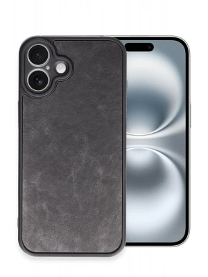 Newface iPhone 16 Plus Kılıf Aras Deri Kapak - Siyah