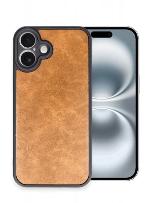 Newface iPhone 16 Plus Kılıf Aras Deri Kapak - Taba