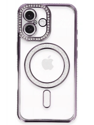 Newface iPhone 16 Plus Kılıf Joke Simli Magneticsafe Kılıf - Derin Mor