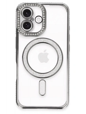 Newface iPhone 16 Plus Kılıf Joke Simli Magneticsafe Kılıf - Gri