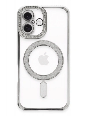 Newface iPhone 16 Plus Kılıf Joke Simli Magneticsafe Kılıf - Gümüş