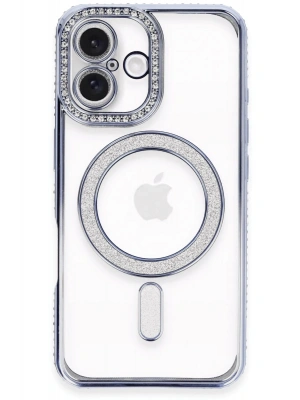 Newface iPhone 16 Plus Kılıf Joke Simli Magneticsafe Kılıf - Mavi