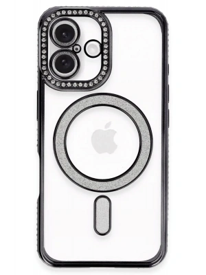 Newface iPhone 16 Plus Kılıf Joke Simli Magneticsafe Kılıf - Siyah