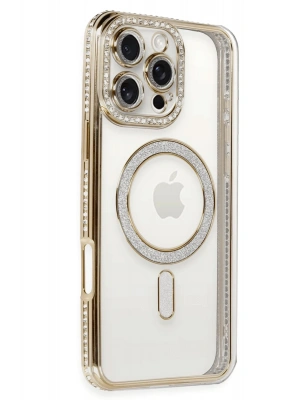 Newface iPhone 16 Pro Kılıf Joke Simli Magneticsafe Kılıf - Gold