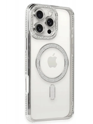 Newface iPhone 16 Pro Kılıf Joke Simli Magneticsafe Kılıf - Gümüş