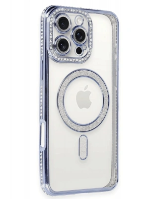 Newface iPhone 16 Pro Kılıf Joke Simli Magneticsafe Kılıf - Mavi