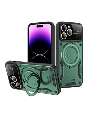 Newface iPhone 16 Pro Kılıf Joy Lens Standlı Kapak - Koyu Yeşil