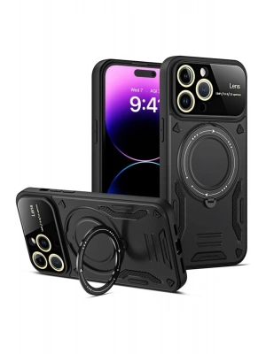 Newface iPhone 16 Pro Kılıf Joy Lens Standlı Kapak - Siyah