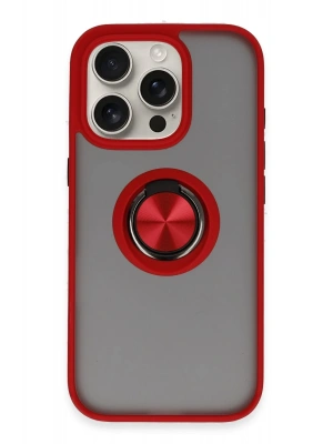 Newface iPhone 16 Pro Kılıf Montreal Yüzüklü Silikon Kapak - Kırmızı
