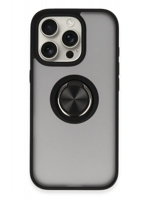 Newface iPhone 16 Pro Kılıf Montreal Yüzüklü Silikon Kapak - Siyah