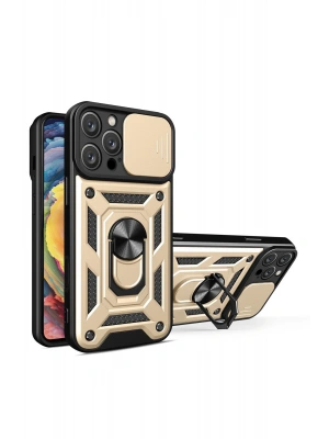 Newface iPhone 16 Pro Kılıf Pars Lens Yüzüklü Silikon - Gold