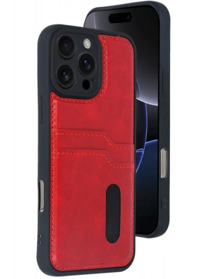 Newface iPhone 16 Pro Kılıf Sara Kartvizitli Deri Kılıf - Kırmızı