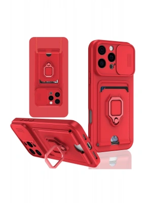 Newface iPhone 16 Pro Kılıf Zuma Kartvizitli Yüzüklü Silikon - Kırmızı