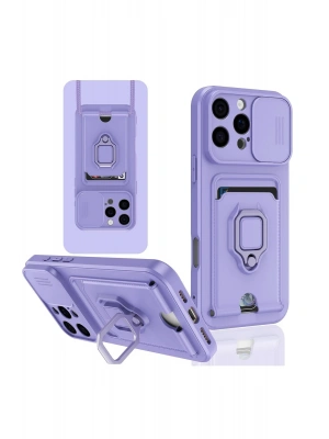 Newface iPhone 16 Pro Kılıf Zuma Kartvizitli Yüzüklü Silikon - Lila