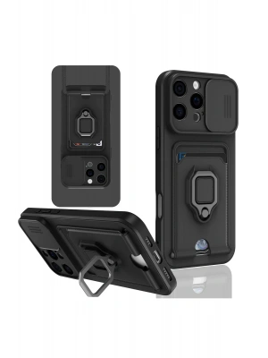 Newface iPhone 16 Pro Kılıf Zuma Kartvizitli Yüzüklü Silikon - Siyah