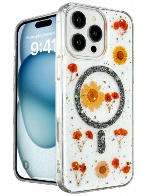 Newface iPhone 16 Pro Max Kılıf Daisy Simli Magsafe Kapak - Siyah