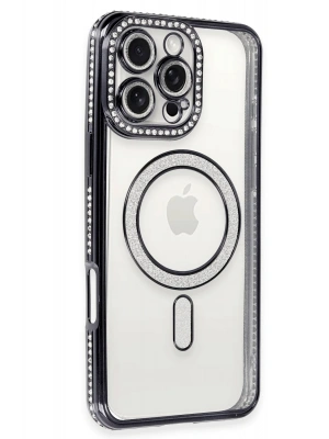 Newface iPhone 16 Pro Max Kılıf Joke Simli Magneticsafe Kılıf - Gri