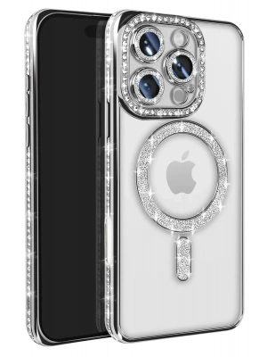 Newface iPhone 16 Pro Max Kılıf Joke Simli Magneticsafe Kılıf - Gümüş