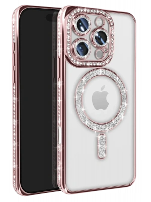 Newface iPhone 16 Pro Max Kılıf Joke Simli Magneticsafe Kılıf - Pembe