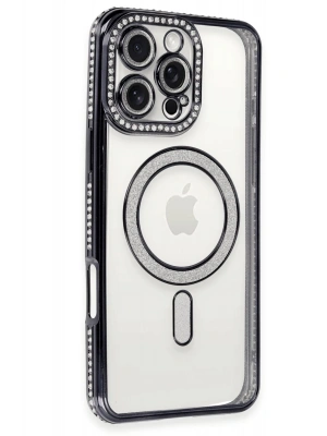 Newface iPhone 16 Pro Max Kılıf Joke Simli Magneticsafe Kılıf - Siyah