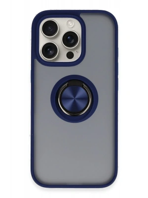 Newface iPhone 16 Pro Max Kılıf Montreal Yüzüklü Silikon Kapak - Lacivert