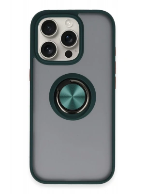 Newface iPhone 16 Pro Max Kılıf Montreal Yüzüklü Silikon Kapak - Yeşil