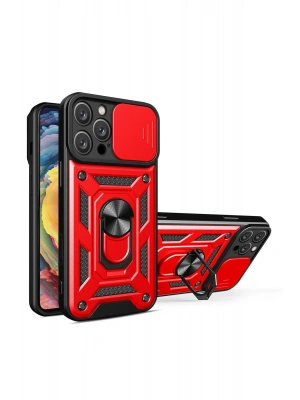 Newface iPhone 16 Pro Max Kılıf Pars Lens Yüzüklü Silikon - Kırmızı