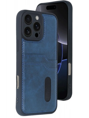 Newface iPhone 16 Pro Max Kılıf Sara Kartvizitli Deri Kılıf - Lacivert