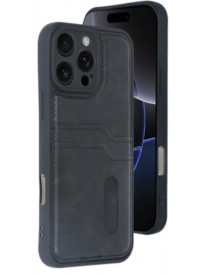 Newface iPhone 16 Pro Max Kılıf Sara Kartvizitli Deri Kılıf - Siyah