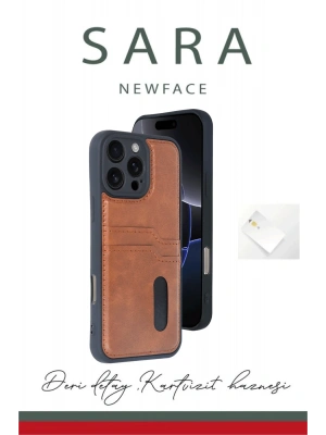 Newface iPhone 16 Pro Max Kılıf Sara Kartvizitli Deri Kılıf - Siyah