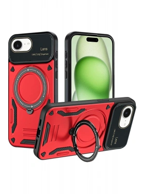 Newface iPhone 16E Kılıf Joy Lens Standlı Kapak - Kırmızı