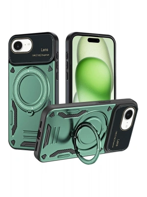 Newface iPhone 16E Kılıf Joy Lens Standlı Kapak - Koyu Yeşil