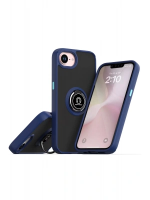 Newface iPhone 16E Kılıf Montreal Yüzüklü Silikon Kapak - Lacivert