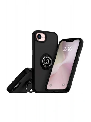 Newface iPhone 16E Kılıf Montreal Yüzüklü Silikon Kapak - Siyah